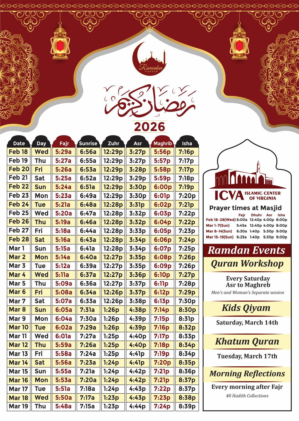Ramdan 2026 - Prayer Times & Events